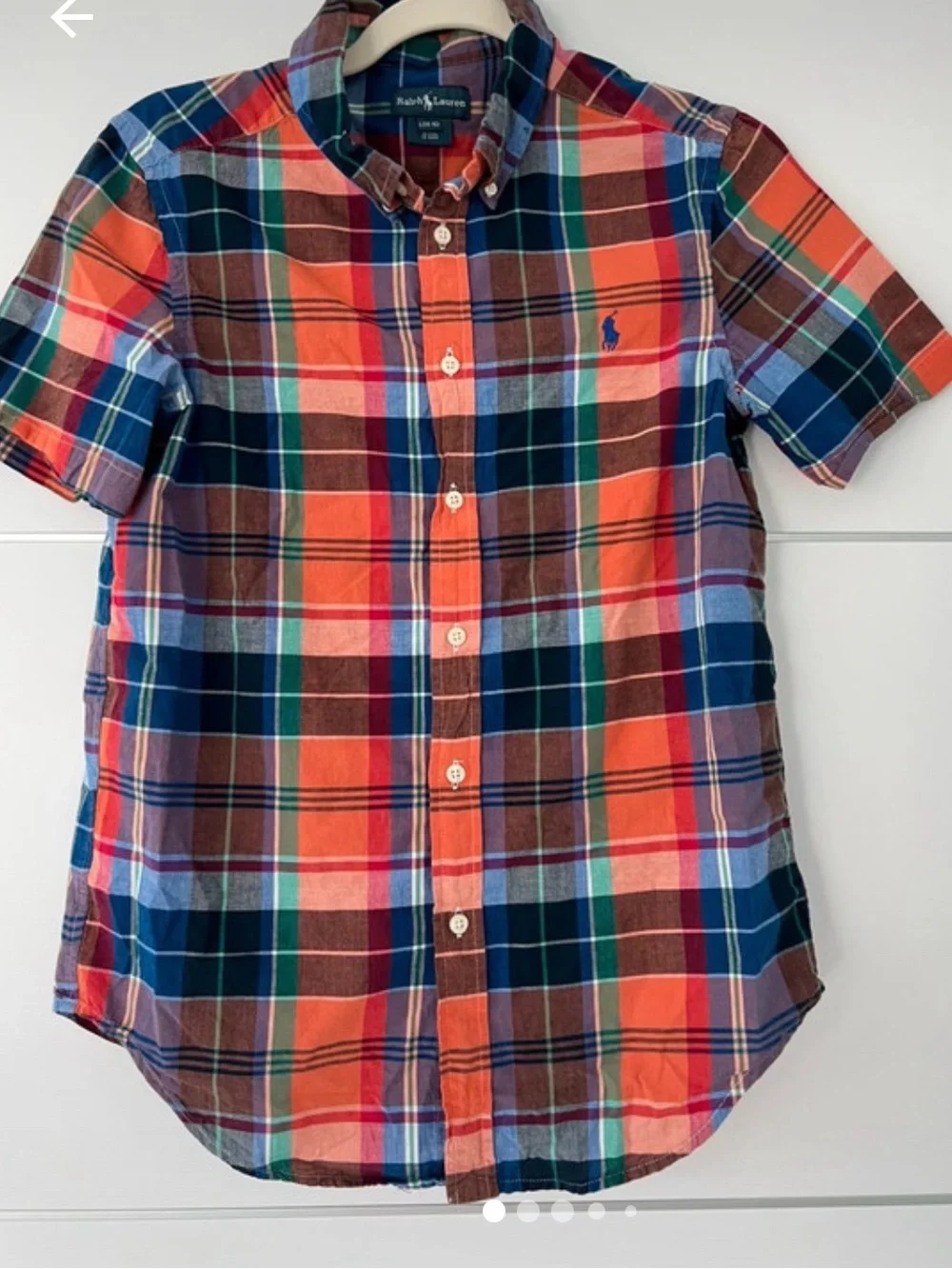 Ralph Lauren Orange, Navy & Brown Plaid Short-Sleeve Button-Down Shirt